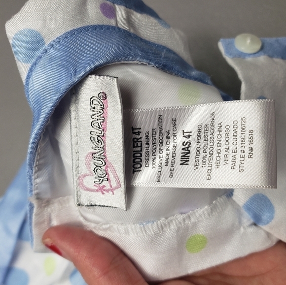 youngland toddler girls blue, white polka-dot Easter dress size 4T - Picture 7 of 8